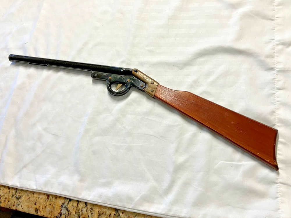 Vintage Antique MARX Wood Metal Pop Cork Gun Rifle Made in Great Britain