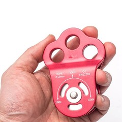 30KN Rock Climbing Aluminum Triple Attachment Pulley Hitch for 13mm Rope Red