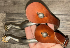 2 1/2 WESTERN SPURS WITH LEATHER STRAPS , SPINNING ROWELS