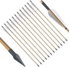 12pcs 33″ Wooden Arrows Turkey Feather Sharp Iron Tips for Recurve Bow Longbow