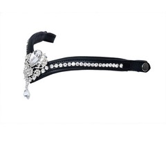 Crystal Teardrop Horse Browband Black Leather Bling Rhinestone Bridle Tack