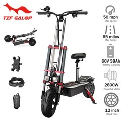 5600W 60V 38AH 50 MPH Folding Electric Scooter Adult Dual Motor 12″ Road Tire
