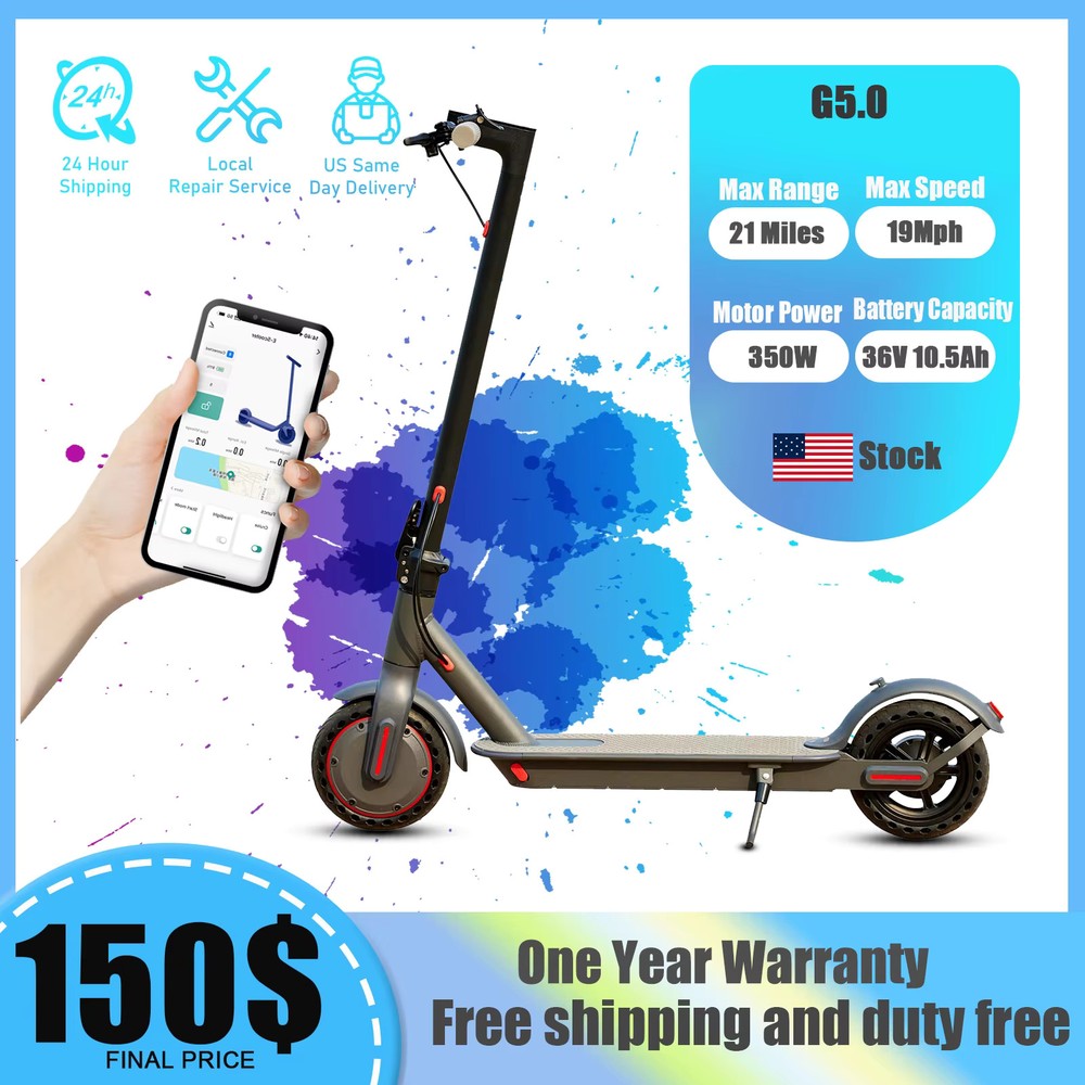 G5.0 Electric Scooter 36V 10.5AH High Capacity Battery 21Miles Long Range 19Mph