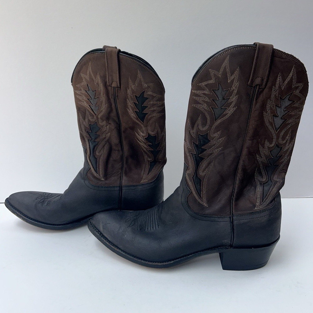 Vintage Dan Post Boar Leather Western Cowboy Boots Brown/Black US Men 13