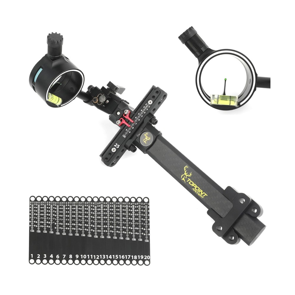 Compound Bow Sight 1 Pin,4X 6X 8X Lens, 0.019″ Fiber, Carbon Fiber Long Bar, …