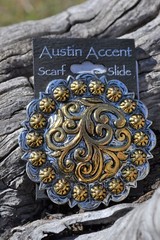 Scarf Slide – 2 1/2″ Two-Tone Silver and Gold Berry Concho w/Loop Back