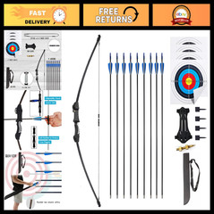 45″ Youth Bow & Arrows Set for Kids 8-12 | Recurve Archery Beginner Kit, 9 Arrow