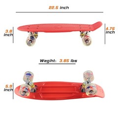 Kids Mini Cruiser Skateboard 22″ Retro for Beginners, Teens, Adults, Dogs (Red)