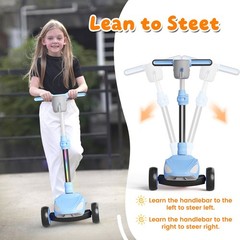 Commugo Kids Electric Scooter Light-Up Wheels Blue Lean-to-Steer 5 mph 3-9 Years