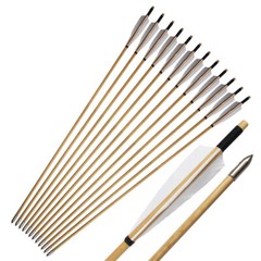 12Pcs Handmade Wooden Arrow 33″ Spine 500 Mongolia 5″ Turkey Feather Longbow