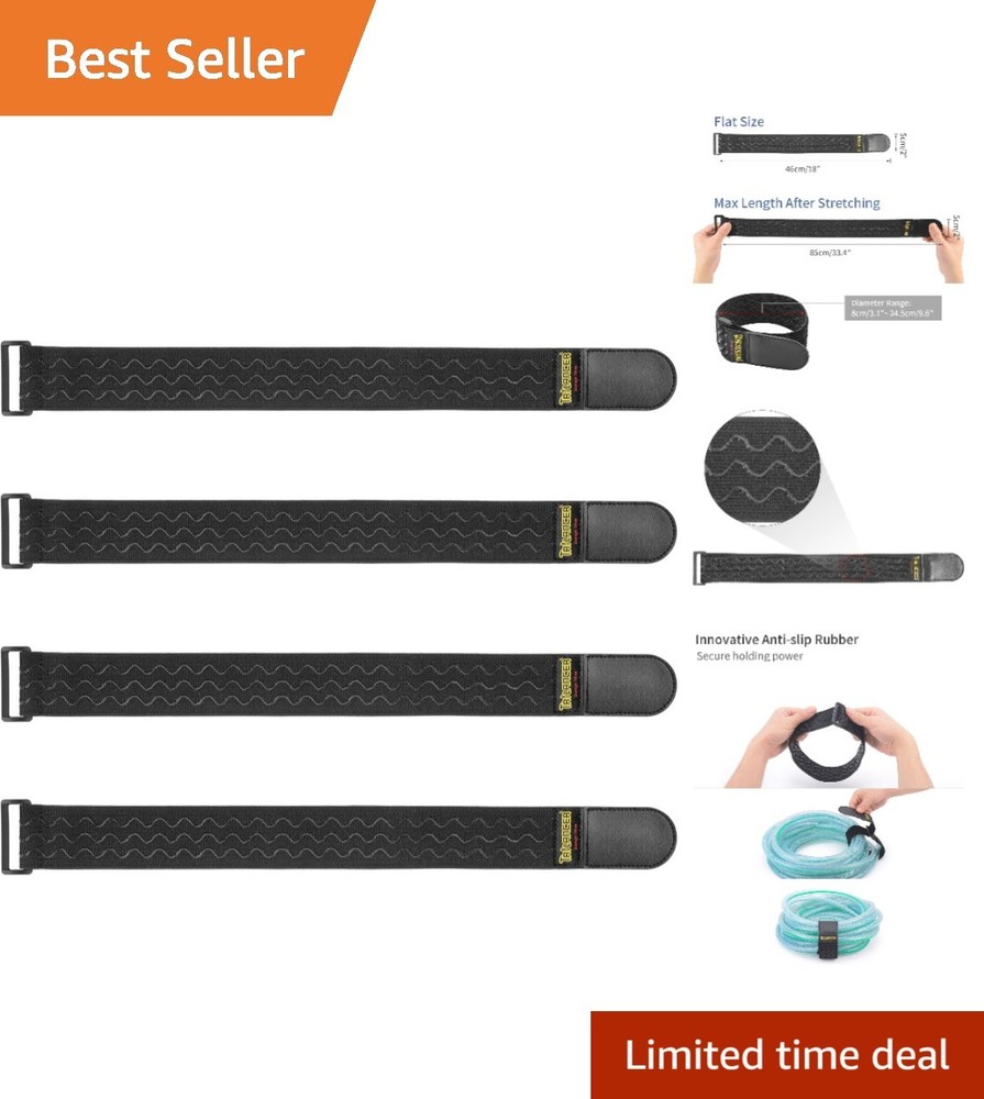 Elastic Cinch Straps with Anti-Slip Strips – 18”x2” (4 Pack) for Secure Storage