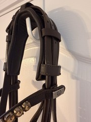 Brown Otto Schumacher Rolled Double Bridle & PS of Sweden Browband, Cob/Full