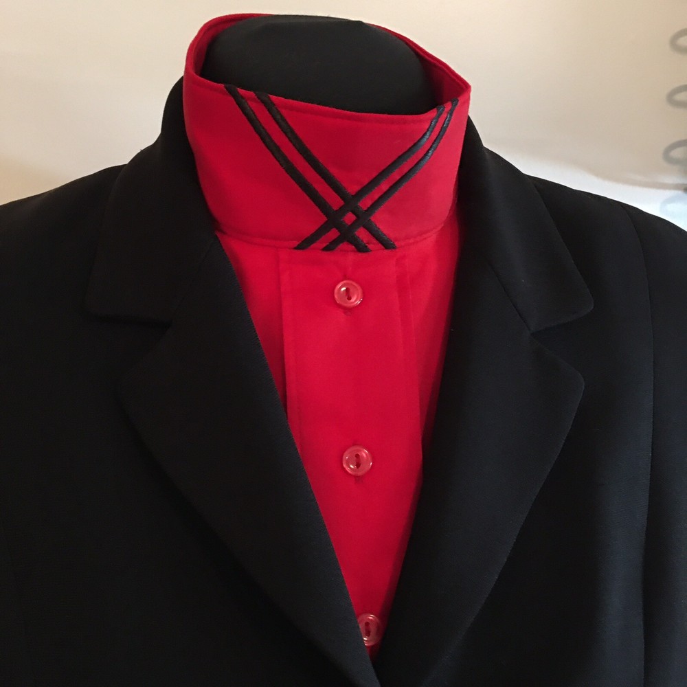 English Hunt Seat Ratcatcher Red Show Bib Dickie Black Collar Embellishment