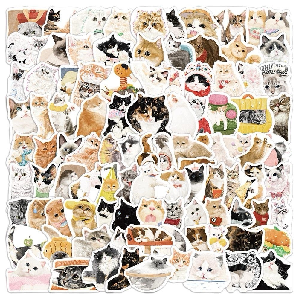 30Pcs Random Cute Cat Meme Kawaii Kitten Animal Cartoon Waterproof Stickers