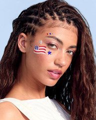 80PCS USA Face Gems Red White Blue Rhinestone Stickers Party Decor