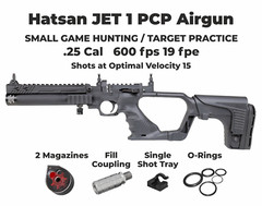 HATSAN Jet I Black .25 cal PCP Air Pistol Converts to Air Rifle with Pellets