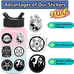 200 Pcs Black and White Gothic Stickers Waterproof Decals for Water Bottles