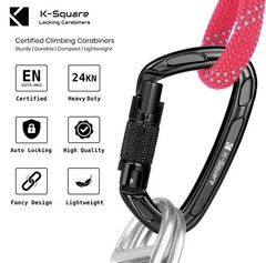 2 AutoLocking 24kN Carabiner Clips Heavy Duty Aluminum DRing Twist Lock Climbing