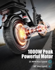 1000W Electric Scooter w/Seat 14″ Adults Commuting E-Scooter 25MPH 45Miles Range