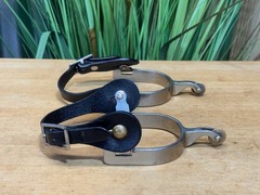 Ladies Stainless Steel Western Spurs w Black Leather Straps ~ Small Rowel