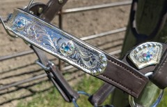 Silver Show Halter – Iridescent Stones – Dark Oil – Horse Size – Matching Lead
