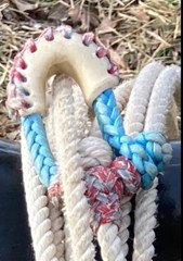 RWB AMERICAN FLAG 10 Plait Pryor ParaCord Hondo w/ Bull Rawhide Burner Buckaro