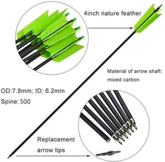 AMEYXGS 12 Pcs Archery Hunting Arrows Mix Carbon 30 Inch Flu Flu Arrows Spine…