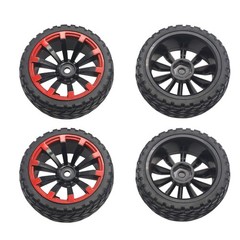 4Pack ShareGoo OD 2.55″ 12mm Hex Wheel Rims & Rubber Tires 2.55 Inches, Red