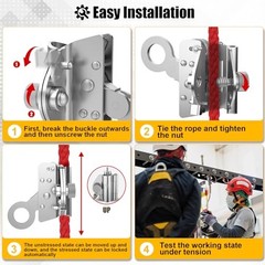 Self-Locking Rope Grab Ascender, Alloy Steel, Suitable for Heavy Silver 16-18mm
