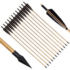 12Pcs Handmade Hunting 33″ Wooden Arrow LongBow RECURVE With Medieval Tip Point