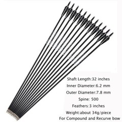 US 12 Pack 28/30/32 Inch Carbon Arrow Spine 500 for Compound/Recurve Bow Hunting