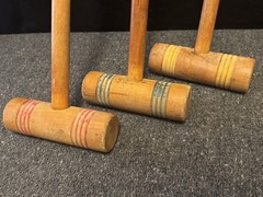 Set Of 3 Vintage Replacement Wooden Croquet Mallets 23” Handle Red, Yellow, Blue