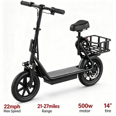 Electric Scooter w/ Seat, Commuter Foldable, 500W 10.4Ah Battery 22mph escooter