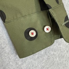 Dover Saddlery Button Front Riding Shirt Olive Green Polka Dot Equestrian Small