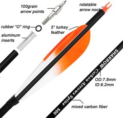 28″ 30″ 31″ Archery Carbon Arrows SP500 Feather Screw-in Tip Recurve Bow Hunting