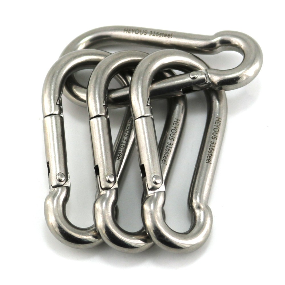 4 Pack 5/16″ Stainless Steel Carabiner Clip Metal Spring Snap Hook Heavy Duty