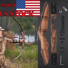 60″Takedown Recurve Bow RH25-60lb-Wooden Riser&Turkey Feather Arrows Set Hunting
