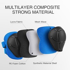6PCS Kids Protective Gear Set, Knee Pads for Kids 3-14 Years S(3-10years) Blue