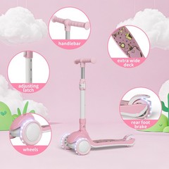Commugo Kids 3 Wheel Scooter for Ages 3-10 Years Girls/Boys,Toddler Scooter,Pink