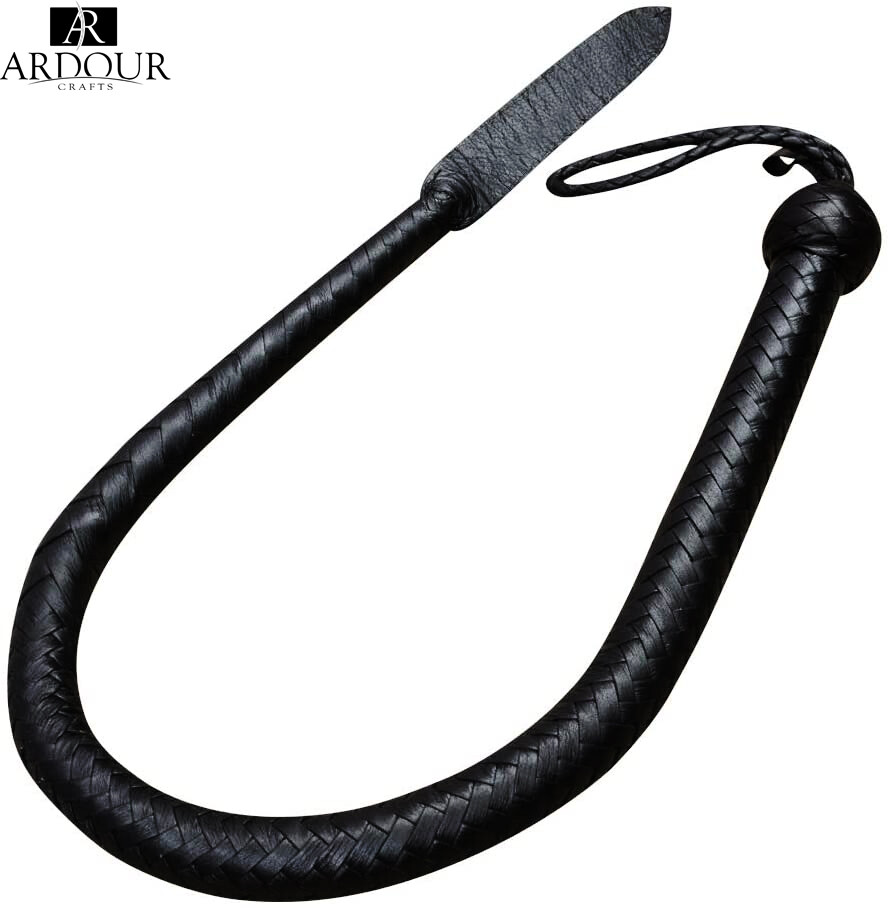 Genuine Black Leather Whip Cow Hide Leather Bull Whip 3 Feet Long 16 Plaits