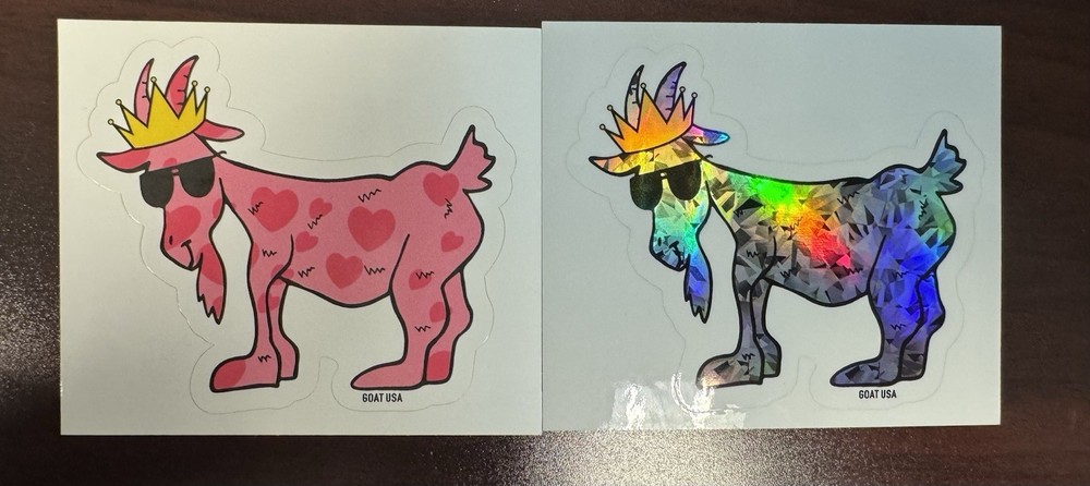 Goat USA Lot Of 2 Stickers: Rare Pink Hearts and Shiny Diamonds