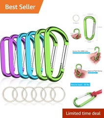 Versatile 3″ Aluminum D-Shape Carabiner Clips – 6-Pack for Outdoor and Daily Use