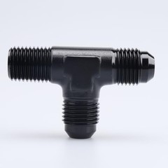 -8 AN Male Flare to 3/8″ NPT on Run 2 x 8AN to 3/8 NPT Flare Tee on Run black