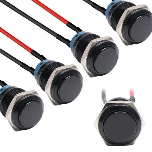 5pcs 16mm Latching Push Button Switch Black Shell with pre 16mm Black Shell