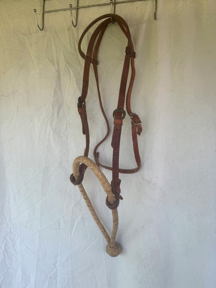 6 Plaited VINTAGE hand Braided Quality Bosal headstall used rawhide made in USA