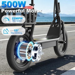 Adults Electric Scooter with Seat,Dual Suspension,500W motor 22MPH 27Miles Range