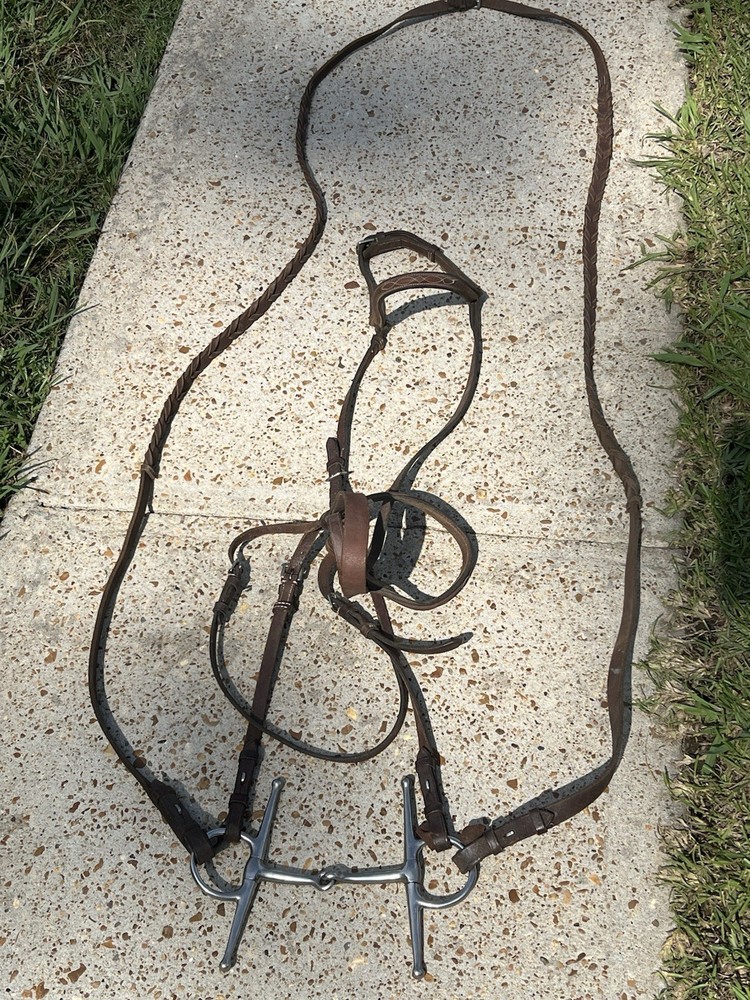 Complete English Bridle Set — Full Cheek Snaffle Bit + Leather Bridle + Braided