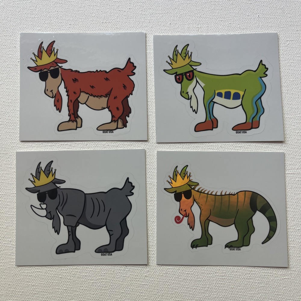 Goat USA Lot Of 4 Stickers: Iguana, Orangutan, Rhino, Tree Frog with HOLO RARE