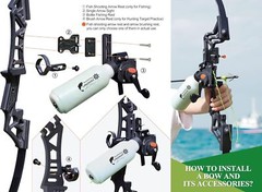 40lbs BowFishing Combo Archery Recurve Bow Arrow Bottle Fishing Reel Set Adult