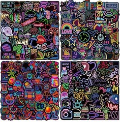50Pcs Random Cool Neon Waterproof Vinyl Stickers For Water Bottle Laptop